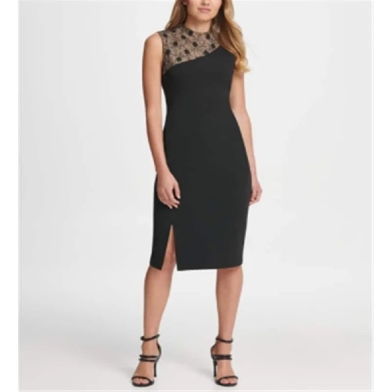 DKNY Women's Lace And Crepe Combo Sheath Dress Black Size 8