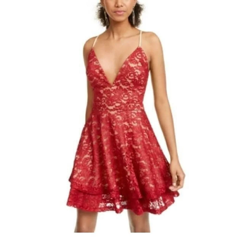 Emerald Sundae Juniors' Glitter Lace Racerback Dress Red Size Large