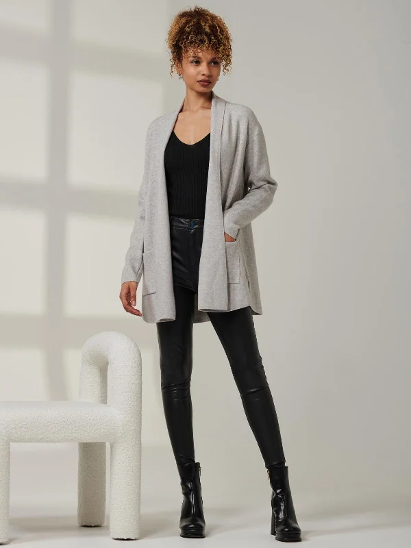 Folded Collar Fine Knit Cardigan, Dove Heather