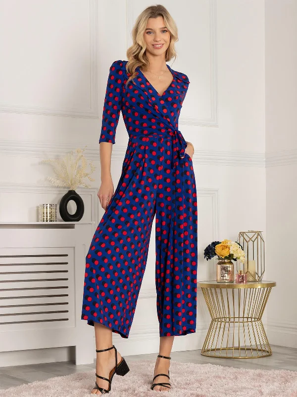 Jolie Moi Saphira Jersey Jumpsuit, Royal Polka