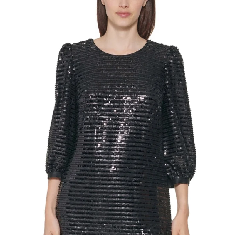 Karl Lagerfeld Paris Women's Sequined Puff Sleeve Sheath Dress Black Size 4