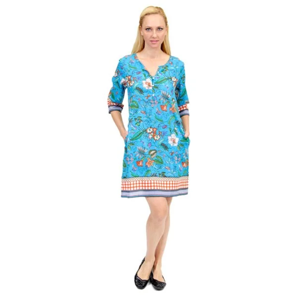 La Cera Women's 3/4 Sleeve Border Print Dress