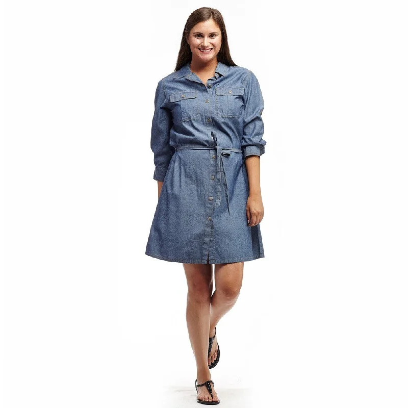 La Cera Women's Cotton Button Front Shirt Dress