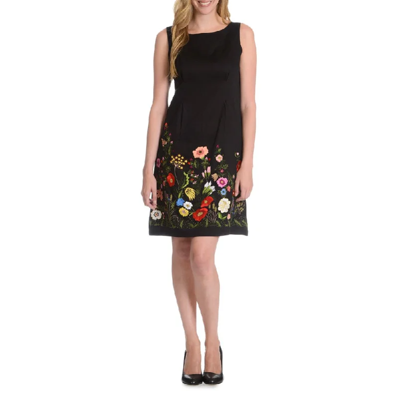 La Cera Women's Floral Embroidered Front Sheath Dress