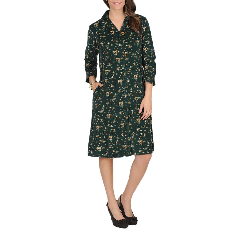 La Cera Women's Hunter Floral Print Corduroy Dress