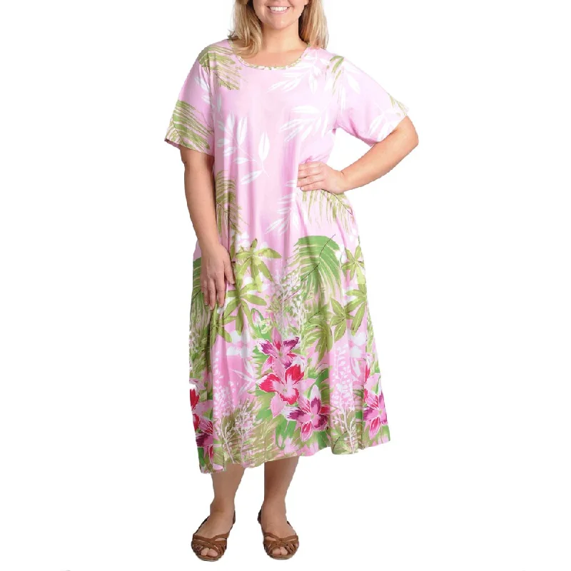 La Cera Women's Plus Size Pink Tropical Print Casual Dress