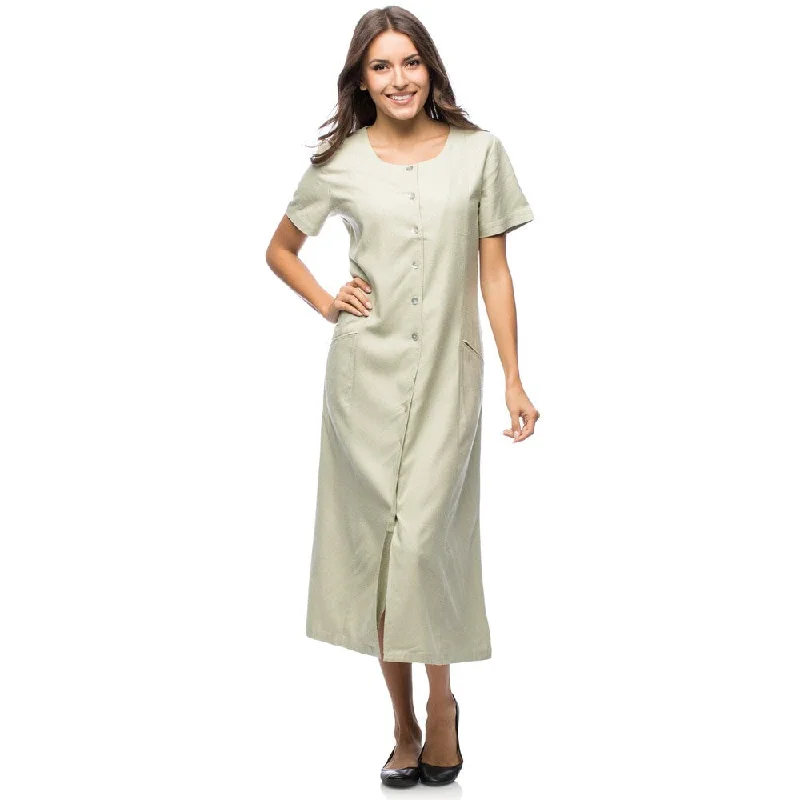 La Cera Women's Sage Green Silk Button-front Dress