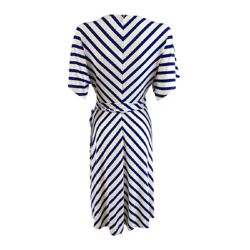 Lauren Ralph Lauren Women's Chevron Jersey Wrap Dress (0, Cream/Blue)