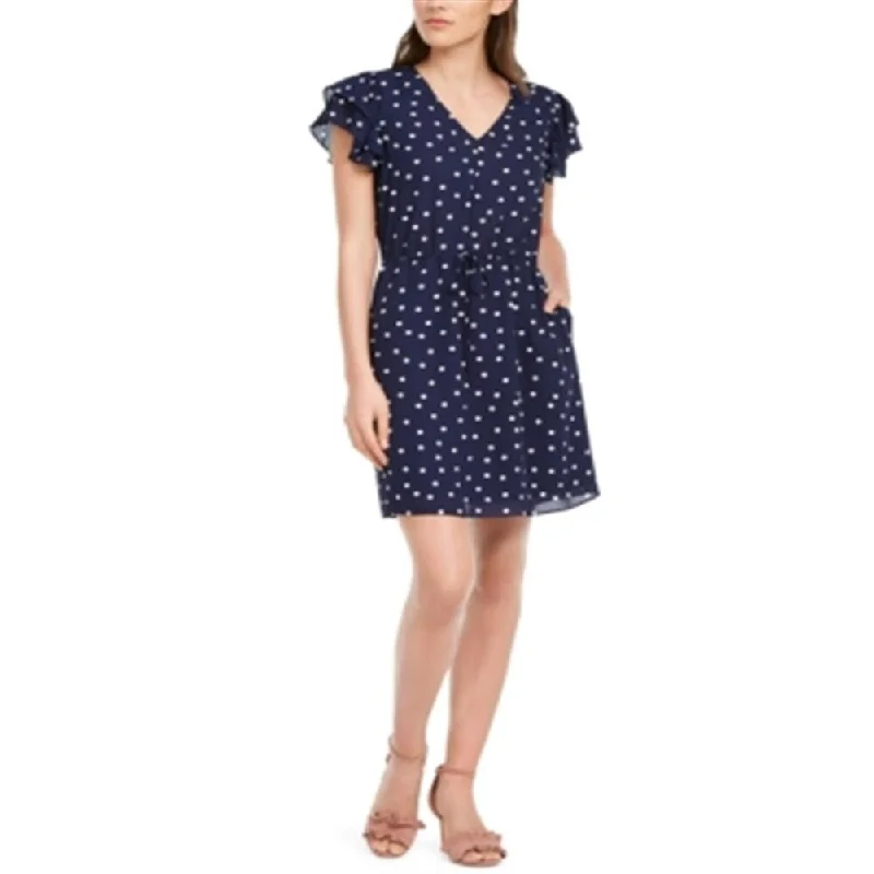 Maison Jules Women's Polka Dot V Neck Casual Dress Blue Size X-Small