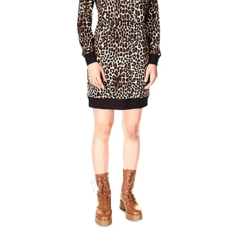 Michael Kors Women's Cheetah Print Velour Dress Brown Size Medium