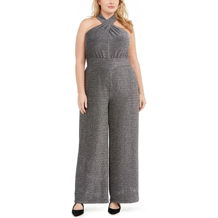 Michael Kors Women's Plus Knit Metallic Jumpsuit Gray Size 0X