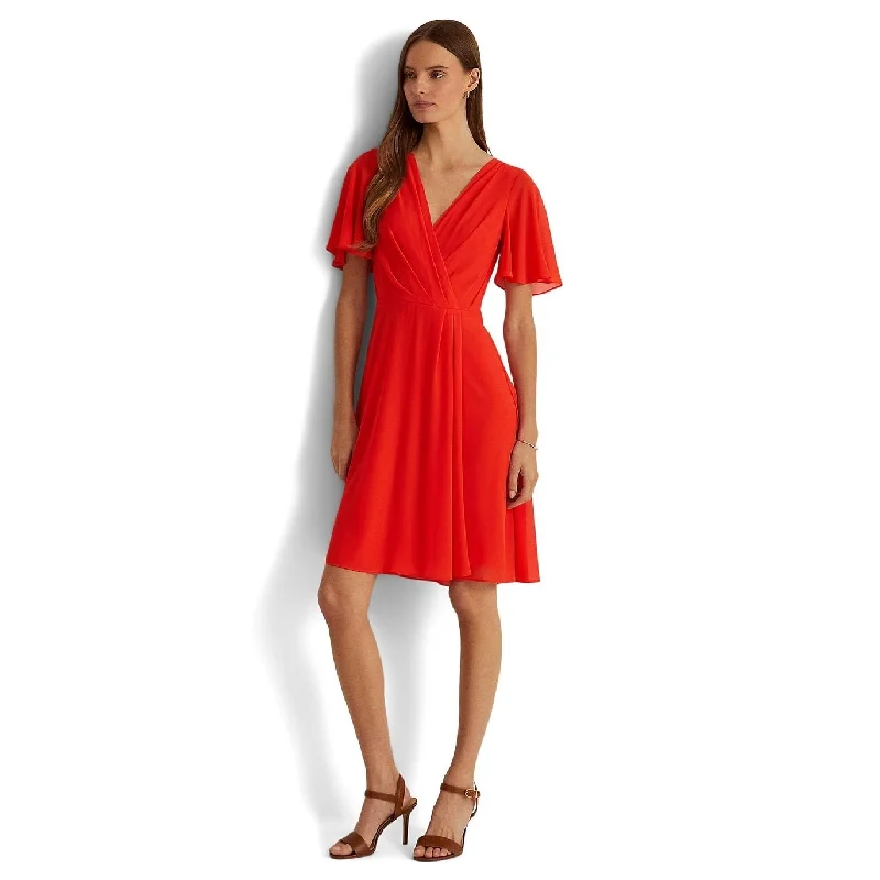 Ralph Lauren Women's Flutter Sleeve Georgette Dress Red Size 8