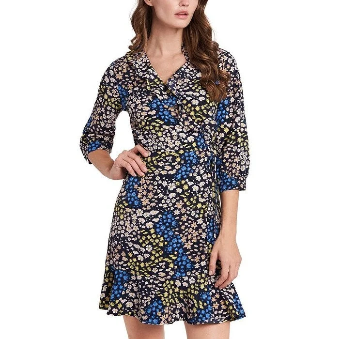 Riley & Rae Women's Paige Floral Print Wrap Dress Blue Size 4