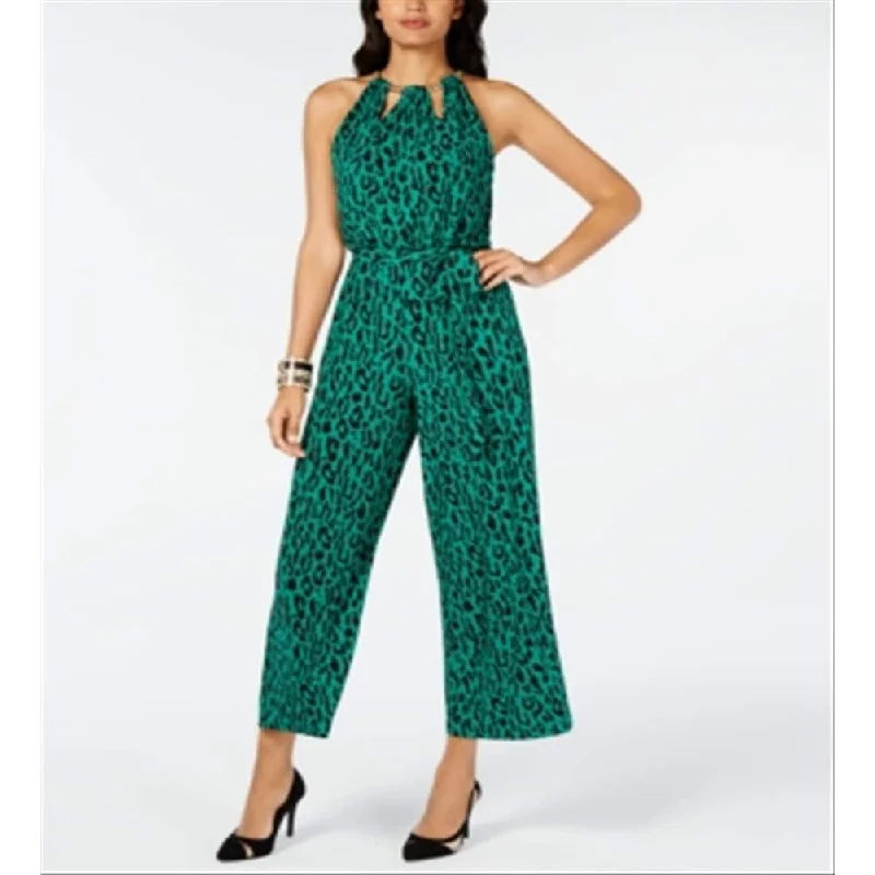 Thalia Sodi Women's Floral Print Chain Neck Jumpsuit Green Size Small