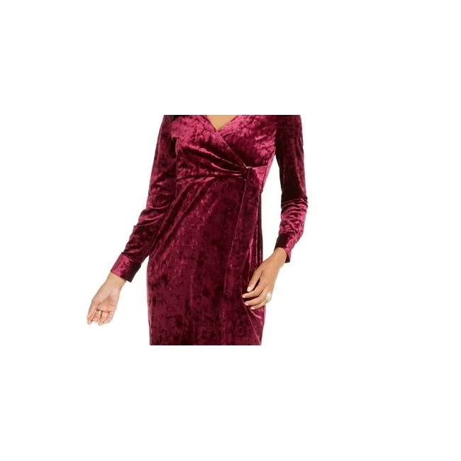 Thalia Sodi Women's Side Tie Velvet Surplice Dress Wine Size Xx-Large