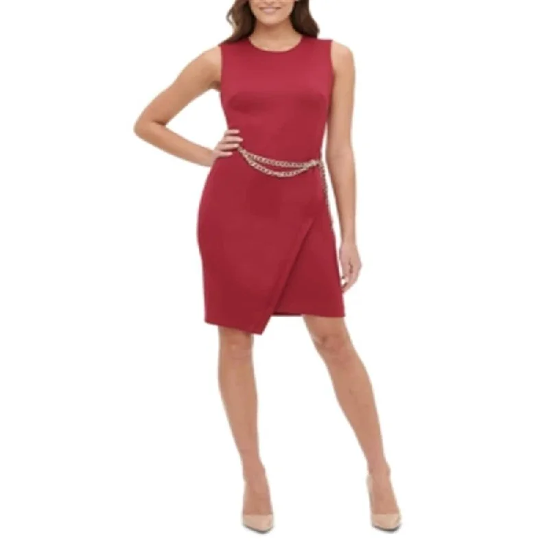 Tommy Hilfiger Women's Petite Chain-Belt Sheath Dress Red Size 6 P