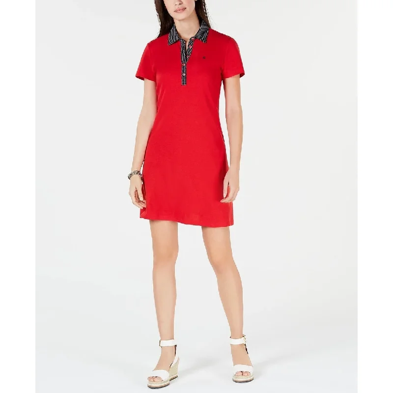 Tommy Hilfiger Women's Polka Dot Collar Polo Shirt Dress Red Size X-Small