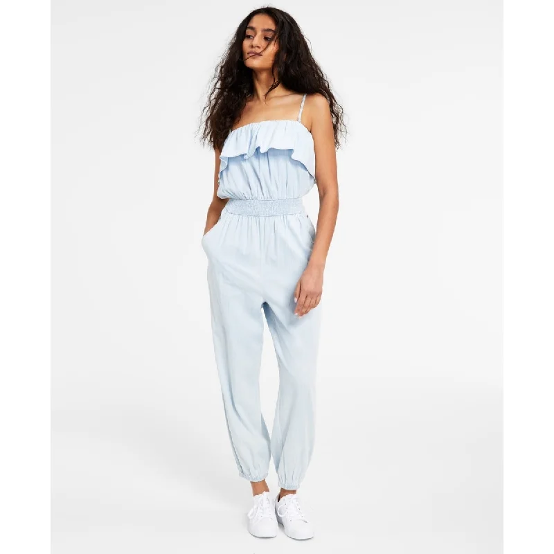 Tommy Jeans Women's Ruffled Jumpsuit Blue Size X-Large