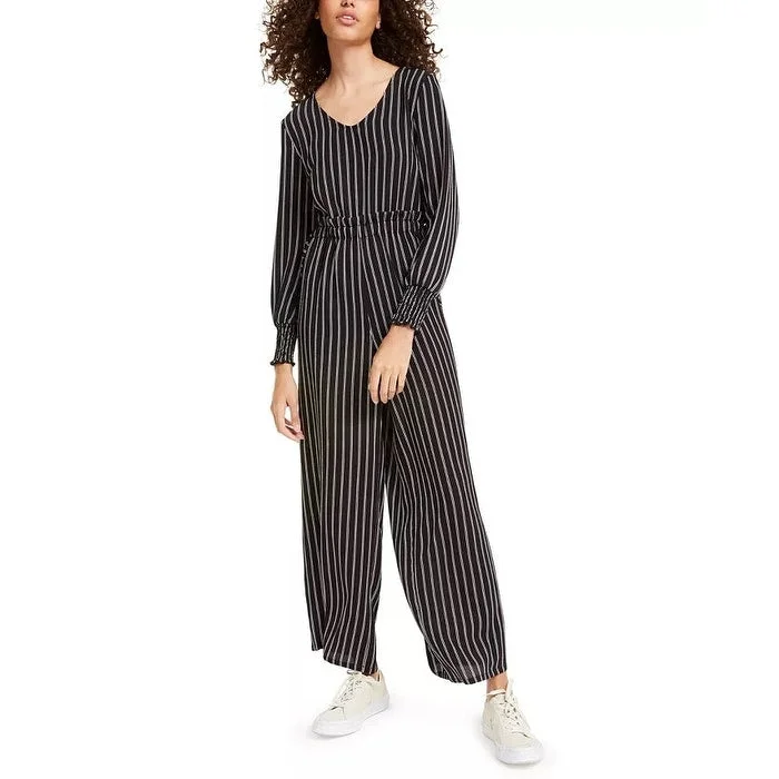 Ultra Flirt Junior's Striped Paperbag Jumpsuit Black Size Small