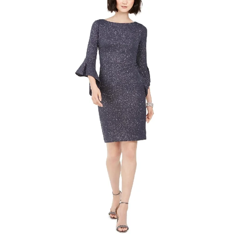 Vince Camuto Women's Metallic Bell Sleeve Sheath Dress Gray Size 6