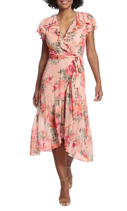 London Times T6126M - Floral Short Sleeve Knee-Length Dress