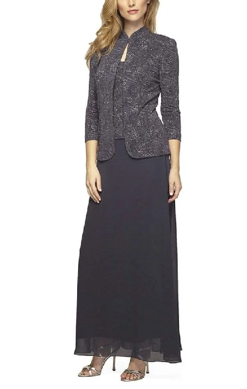 Alex Evenings - 225053 Square Neck Jacquard Knit Jacket Dress