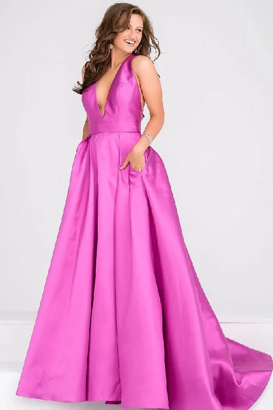 JVN by Jovani - V Neck Mikado Prom Ballgown with Pleated Skirt JVN47530