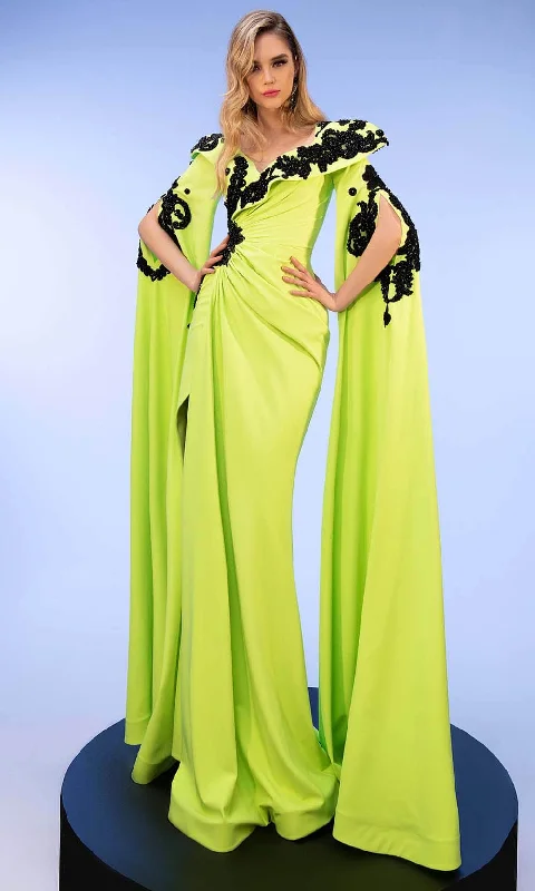 MNM Couture F02802 - Cape Sleeve Sheath Evening Gown