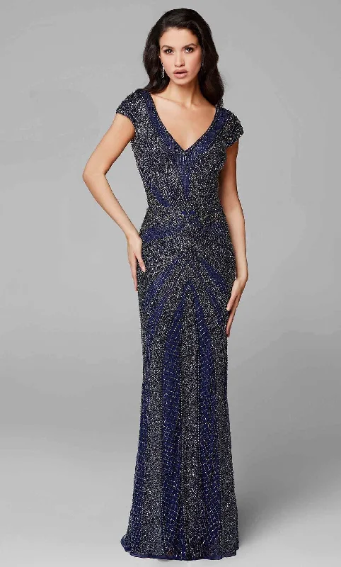 Primavera Couture 3674 - Embellished Deep V-Neck Evening Gown