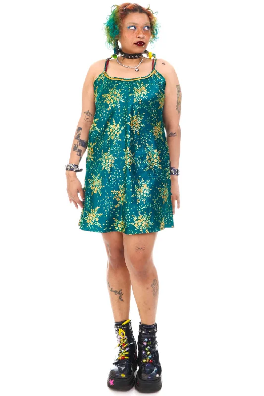 Vintage Y2K Delicate Flower Green Slip Dress - L/XL