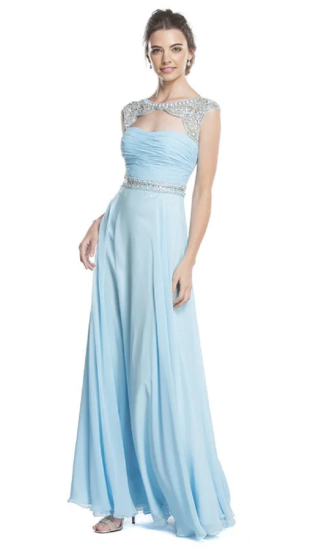 Trevi Collection - Beaded Ruched A-Line Evening Dress