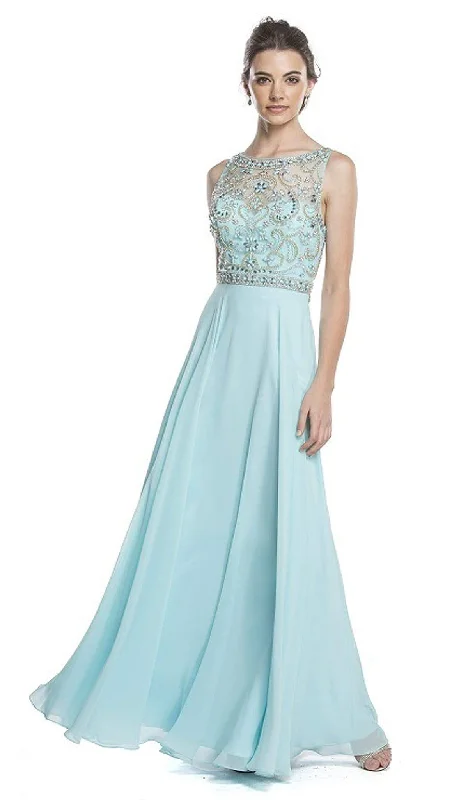 Trevi Collection - Embellished Sleeveless A-Line Evening Dress