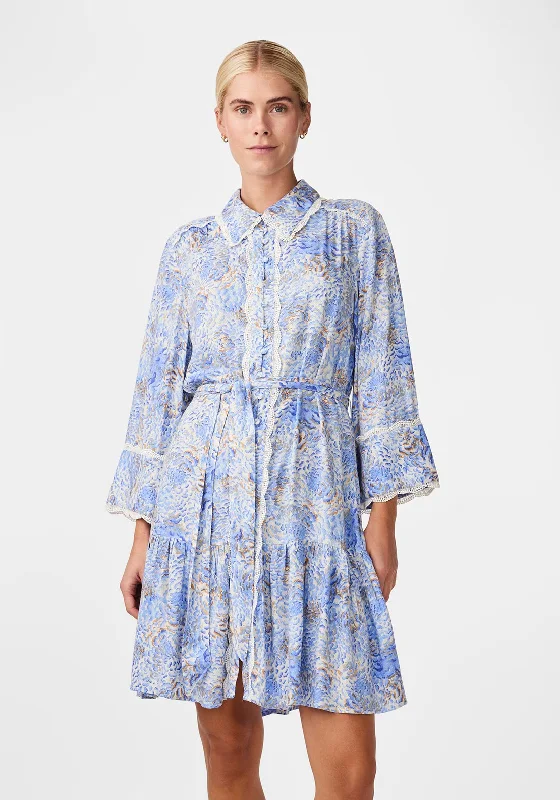 Y.A.S Cumulus Broderie Trim Knee Length Shirt Dress, Birch